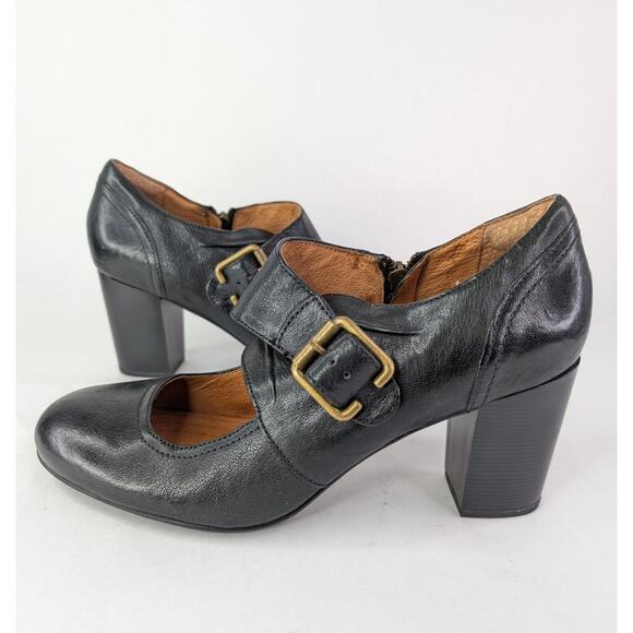 Clarks Indigo Shoes Town Club Mary Jane Pumps Black Leather Heels 10M - Picture 2 of 10